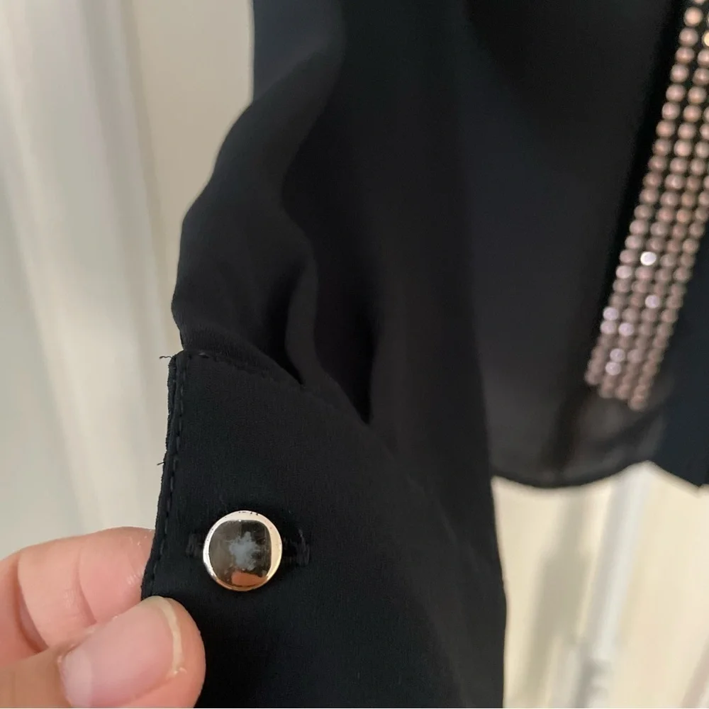 Twik Black Studded Long Sleeve Blouse Size PS with Extra Gold and Black Buttons - Picture 4 of 13